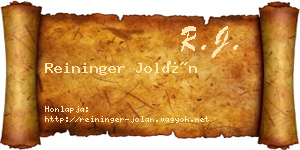 Reininger Jolán névjegykártya